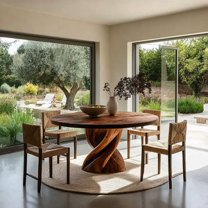 Modern Round Dining Table With Twisted Pedestal For Dining Room