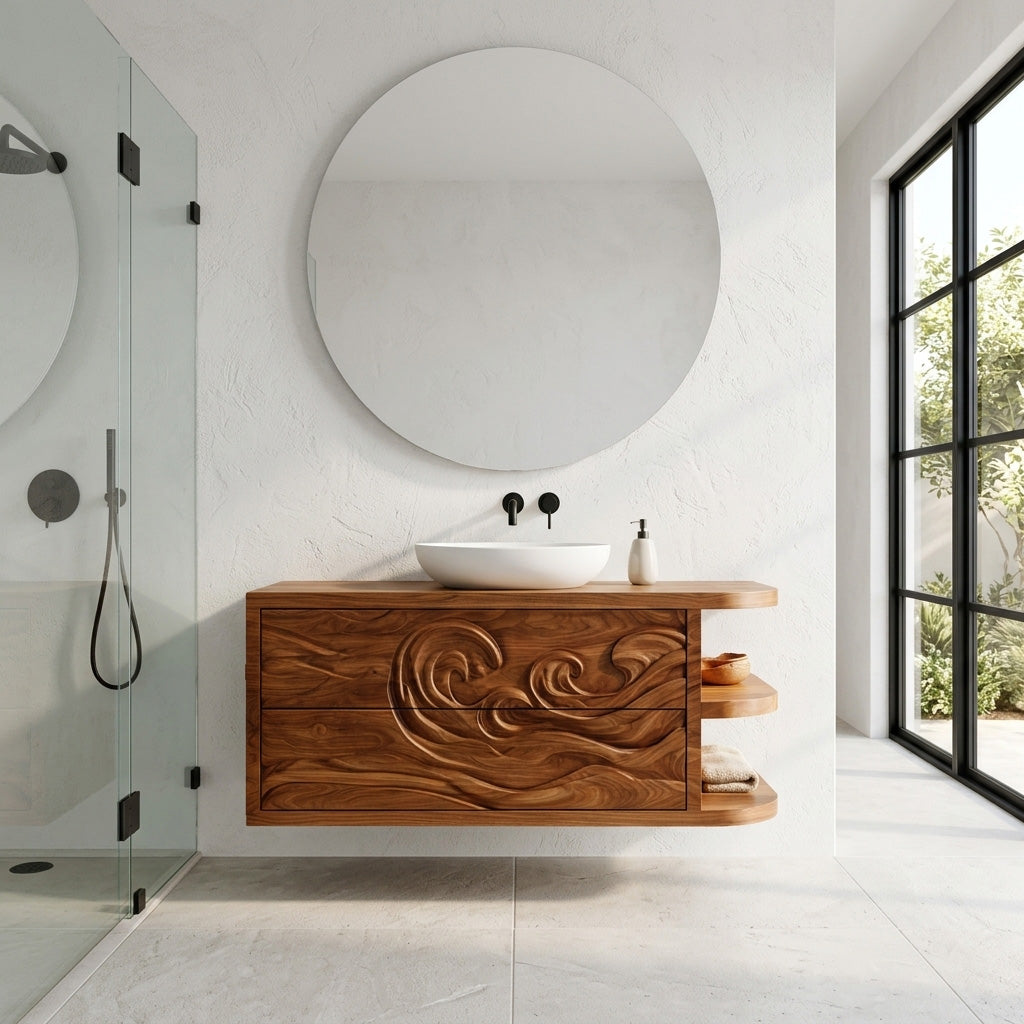 Contemporary Bathroom Vanity With Integrated 3-Tier Side Shelf For Bathroom