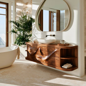 Modern Floating Bathroom Vanity With Relief Carving For Spa Bathroom