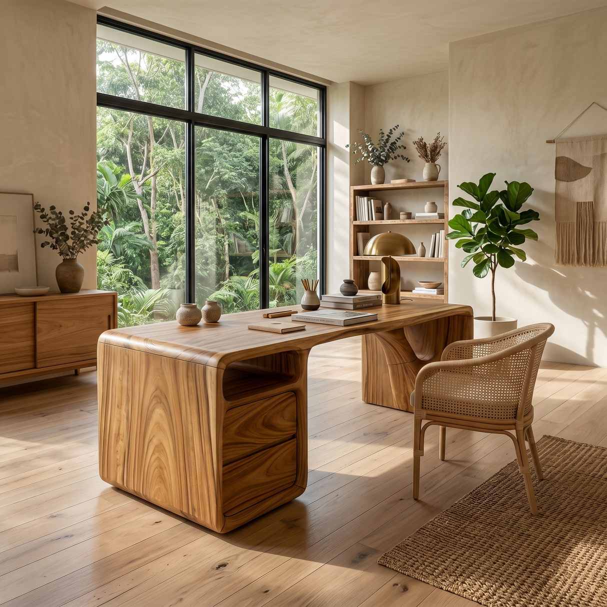 Modern Office Desk With Sculptural Base For Open Living Workspace