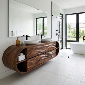 Luxury Wave Carved Bathroom Vanity With Open Storage For Bathroom