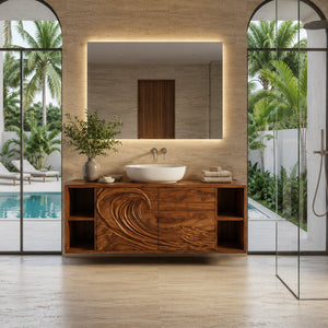Modern Ocean Wave Bathroom Vanity With Open Storage For Bathroom