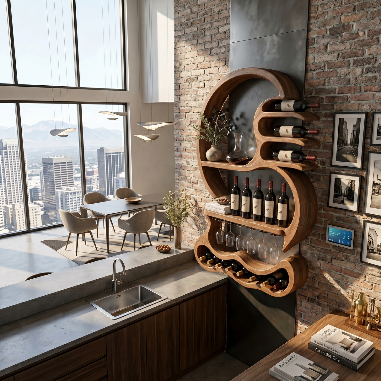 Rustic Wall Mounted Wine Display For Lounge Area