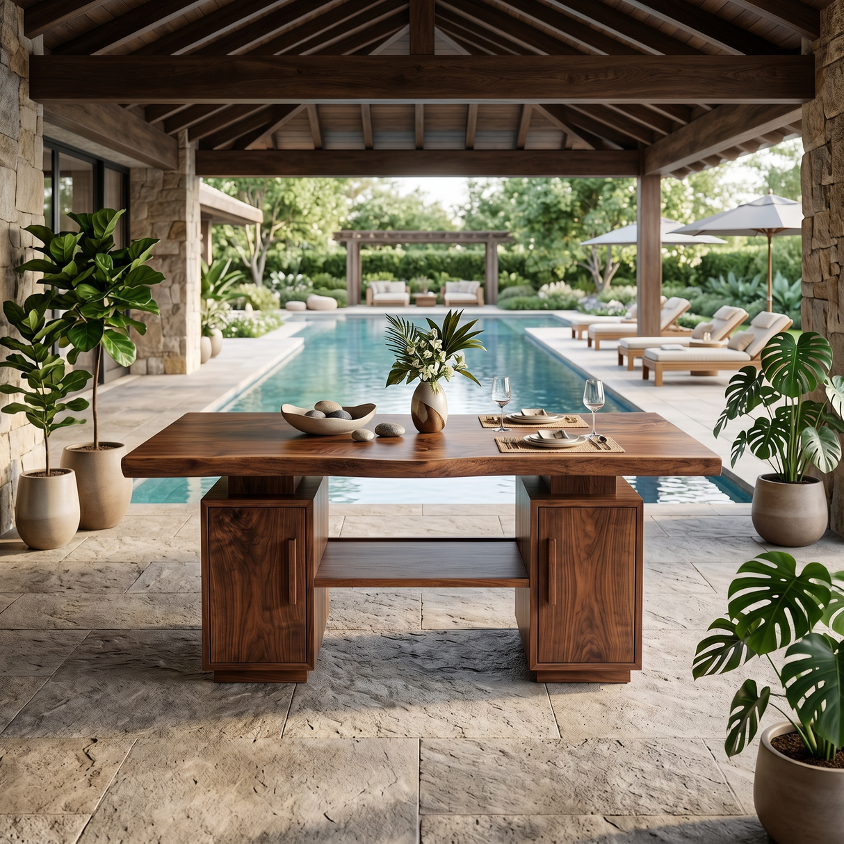 Modern Storage Dining Table For Garden Kitchen