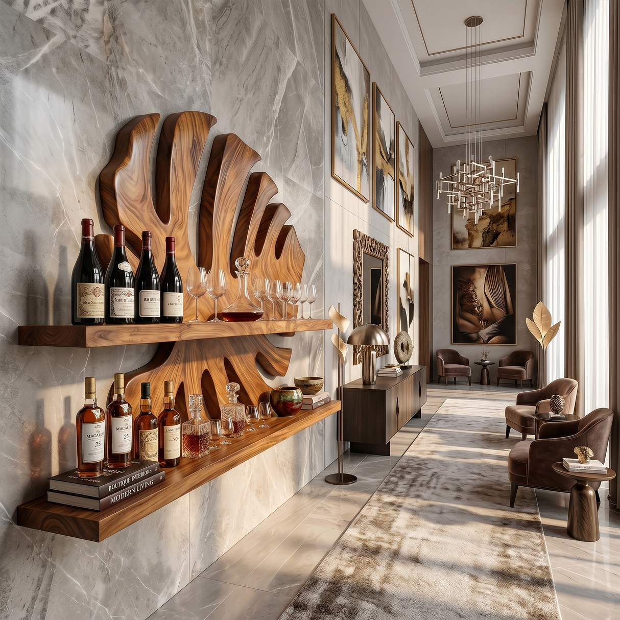 Handcrafted Wall Wine Rack For Entryway Beverage Showcase Unit