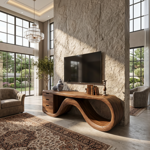 Wave Form Wooden Media Console Luxury Residence