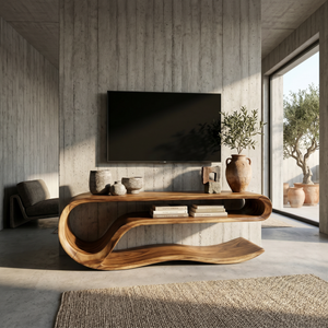 Organic Curved Media Console For Lake House Living Room