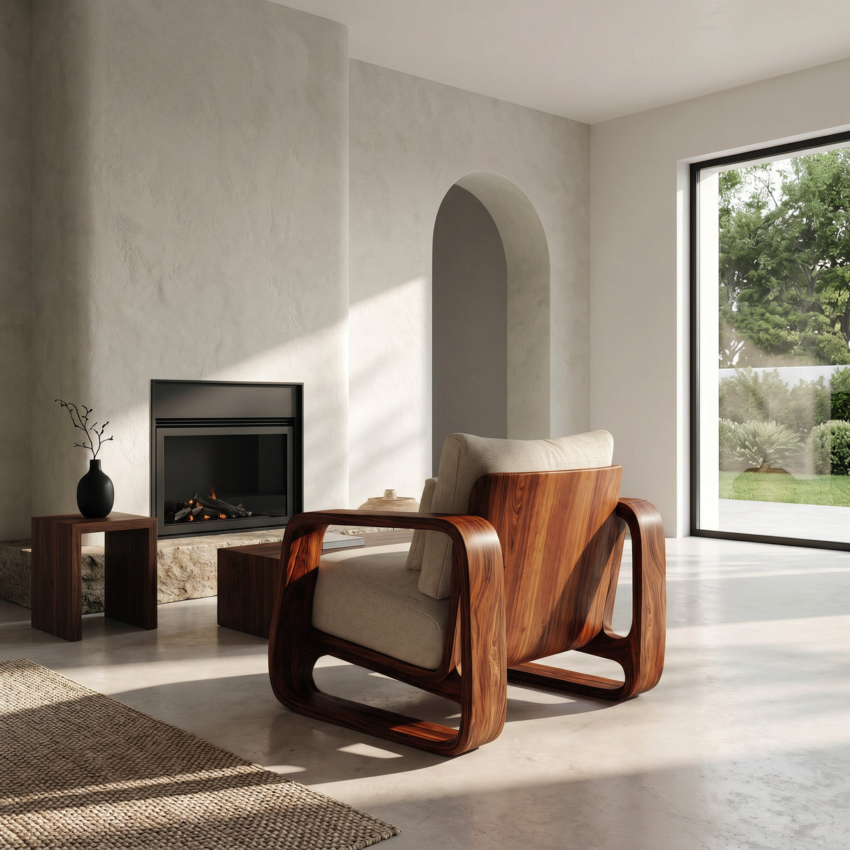 Organic Wooden Wide Armchair For Living Room