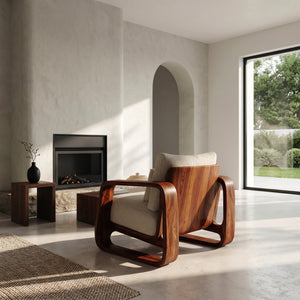 Organic Wooden Wide Armchair For Living Room