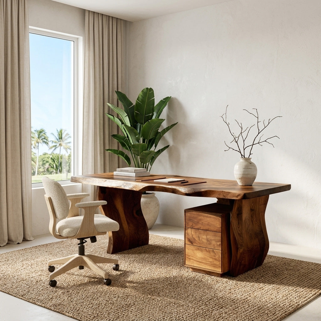 Modern Curved Wooden Desk For Elegant Home Office