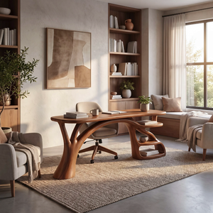 Rustic Curved Leg Writing Desk Home Office