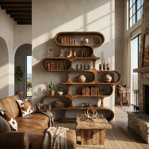 Organic Sculptural Wood Bookshelf With Curved Form For Living Room Or Office