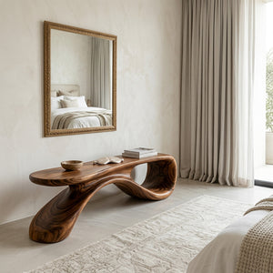 Artistic Wooden Bench For Modern Entryway Interior Decor