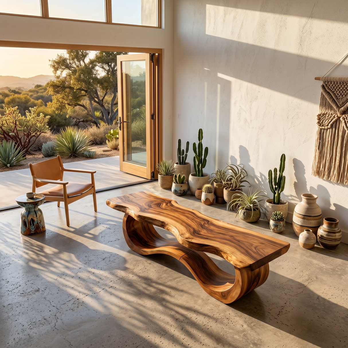 Modern Live Edge Wave Bench For Patio Interior Area