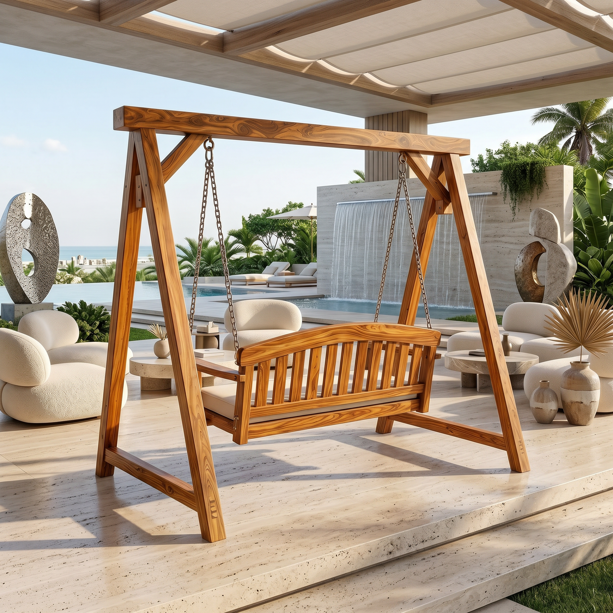 Modern Wooden Porch Swing Penthouse Living Space