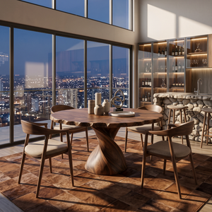 Modern Wooden Dining Table With Twisted Pedestal For Kitchen