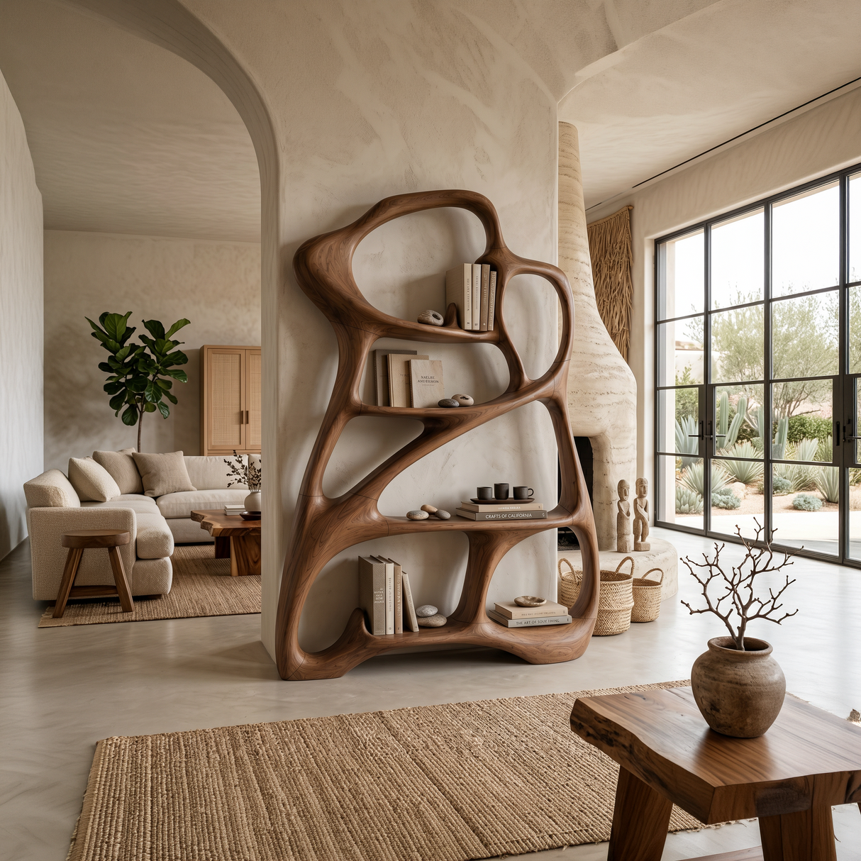 Organic Reading Corner Bookcase For Contemporary Interior