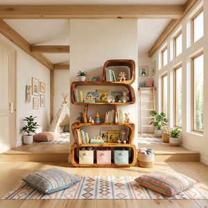 Mid Century Sculptural Bookshelf Storage Organizer For Home Office