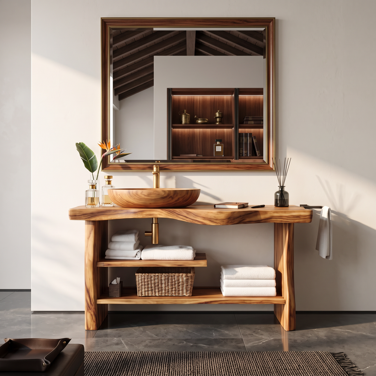 Handcrafted Wooden Storage Vanity For Bathroom Decor