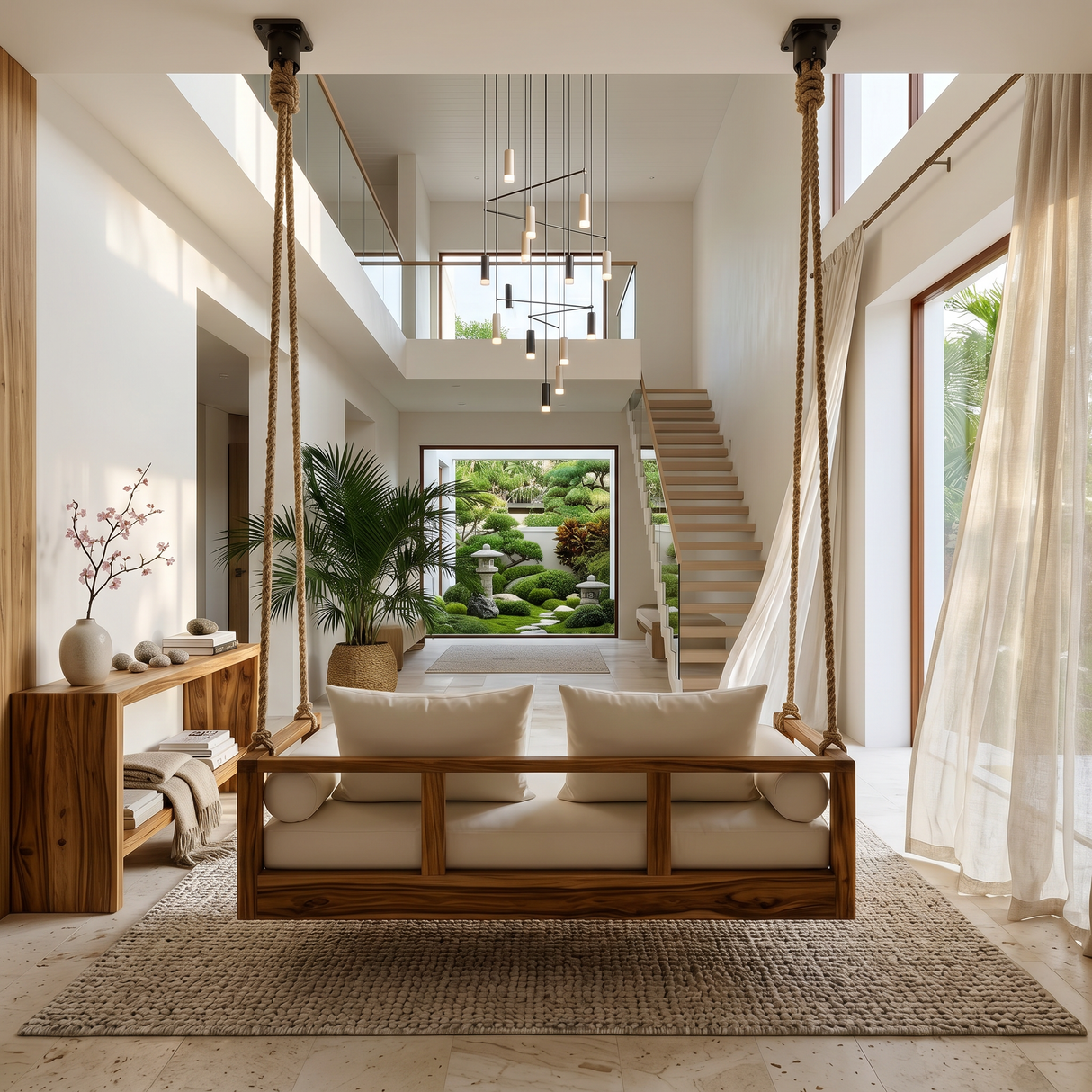 Tropical Indoor Hanging Daybed Swing Resort Style Living Room