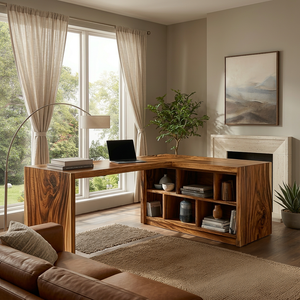 Modern Wooden Desk With Shelves For Home Office