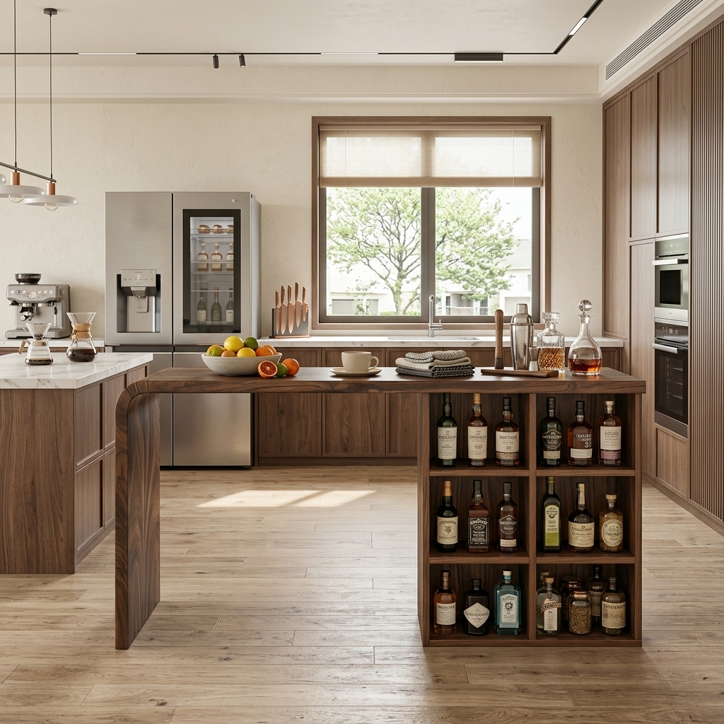 Modern Wooden Bar Table With Storage For Kitchen Or Home Mini Bar