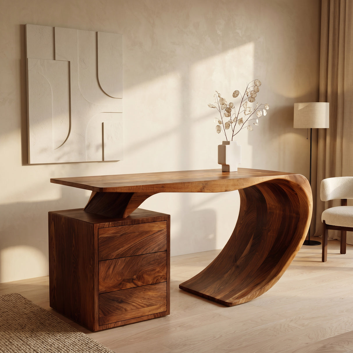 Modern Farmhouse Wood Desk For Home Office Corner