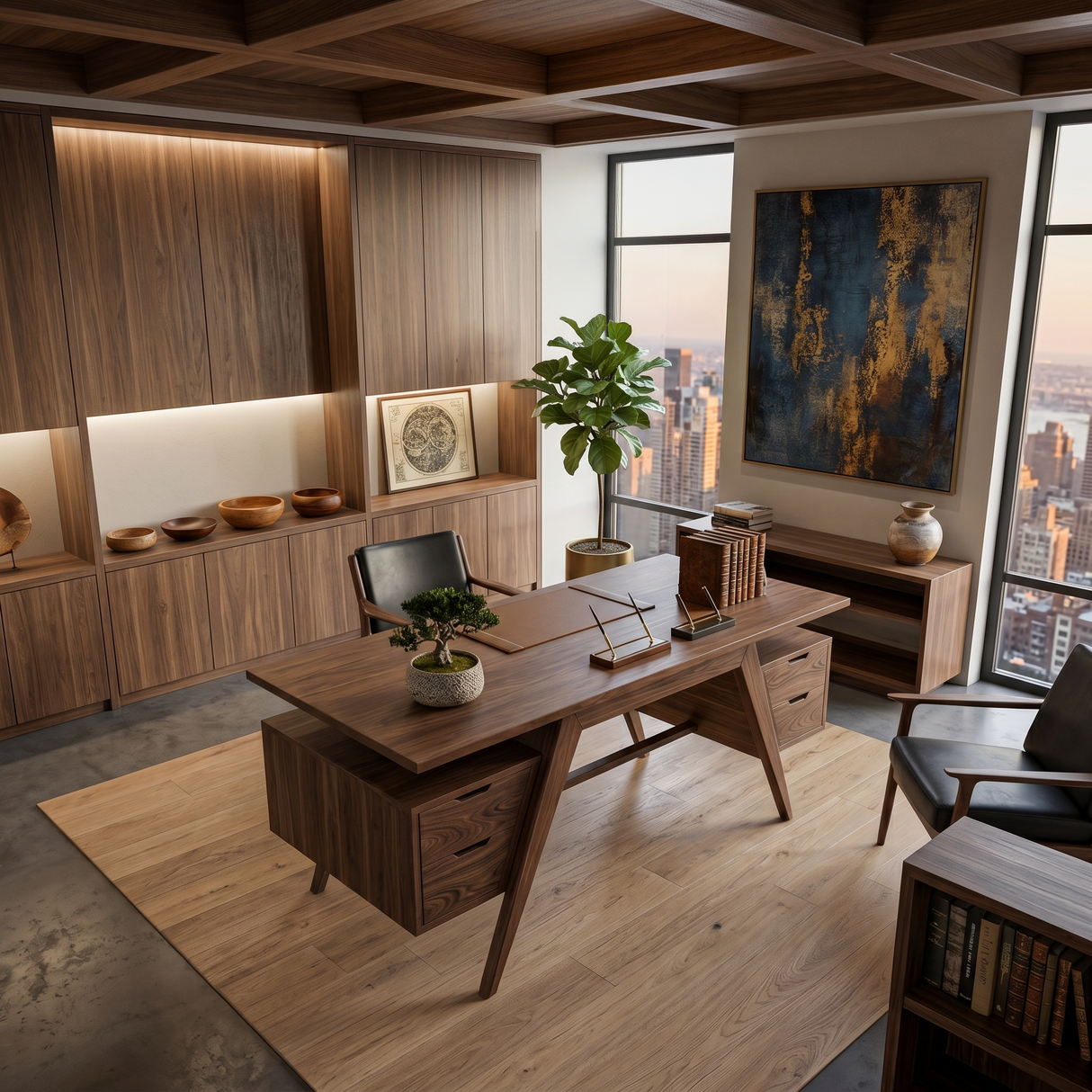 Modern Wooden Desk With Dual Drawers For Home Office