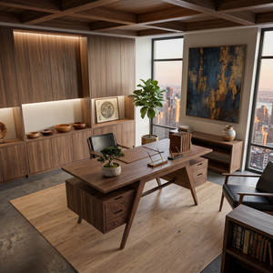 Modern Wooden Desk With Dual Drawers For Home Office