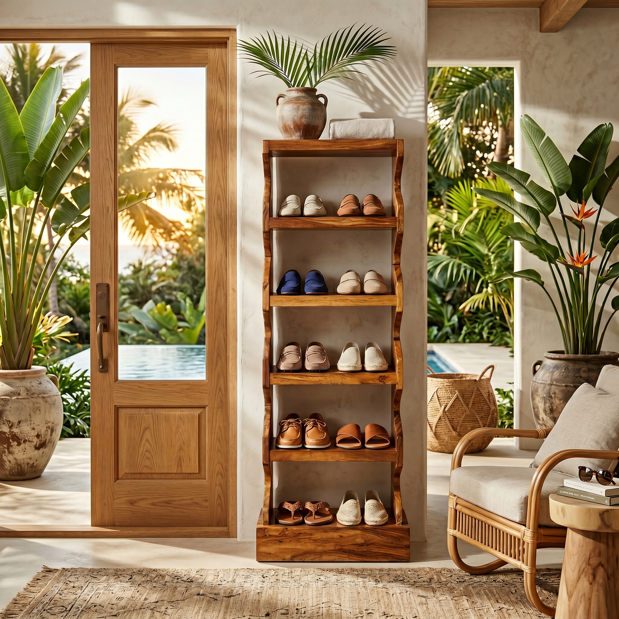 Japandi Tall Shoe Rack For Condo Entryway Hallway Placement