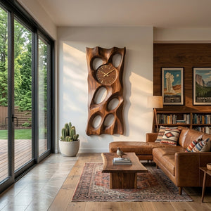 Wooden Wall Clock With Openwork Design For Living Room