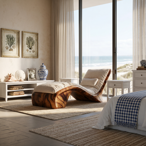Sculptural Wood Chaise Lounge Coastal Modern Oceanfront Residence