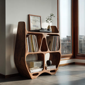 Elegant Sculptural Wooden Record Cabinet For Living Room