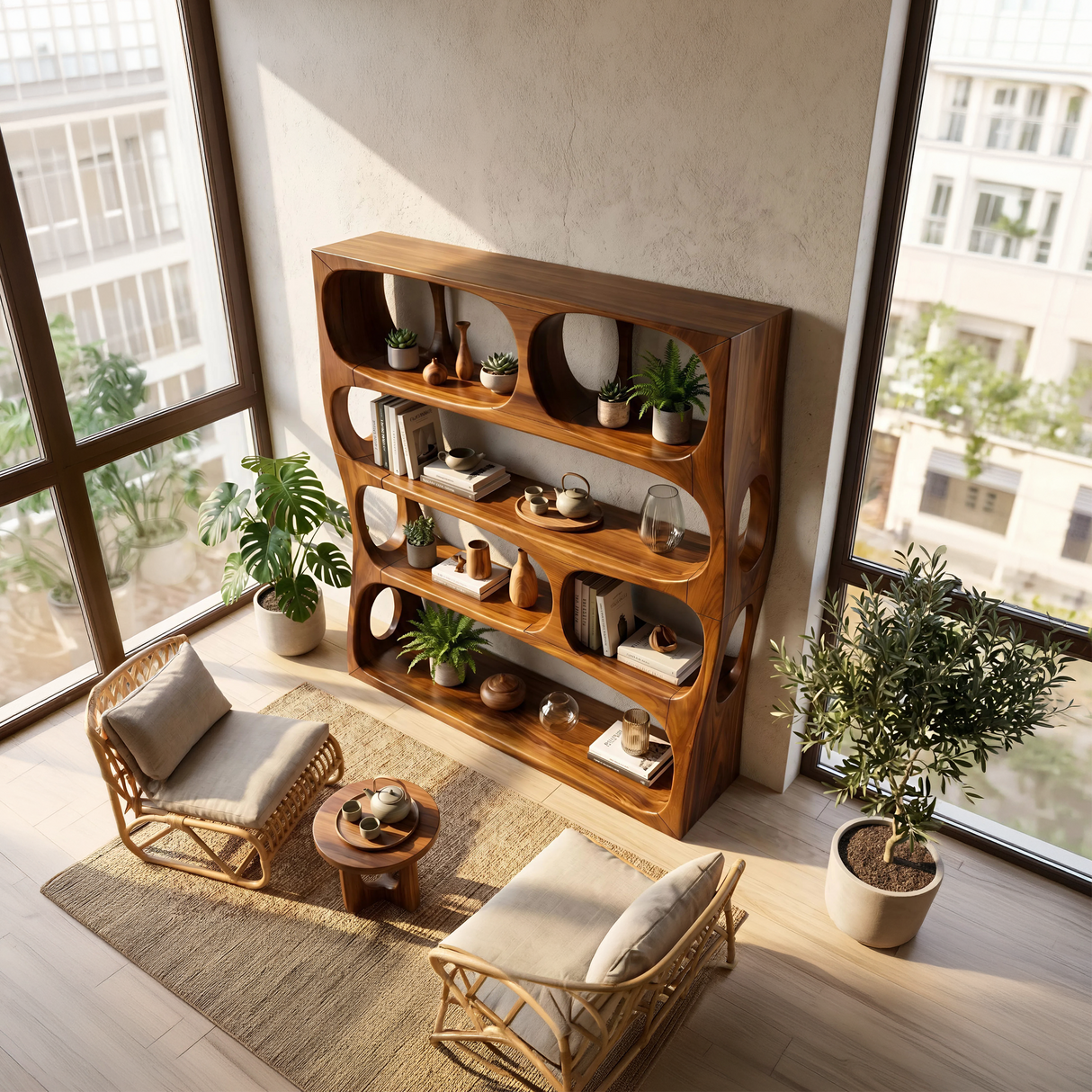 Farmhouse Sculptural Bookshelf Storage Organizer For Home Office