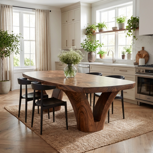 Modern Wooden Dining Table With Unique Base For Kitchen