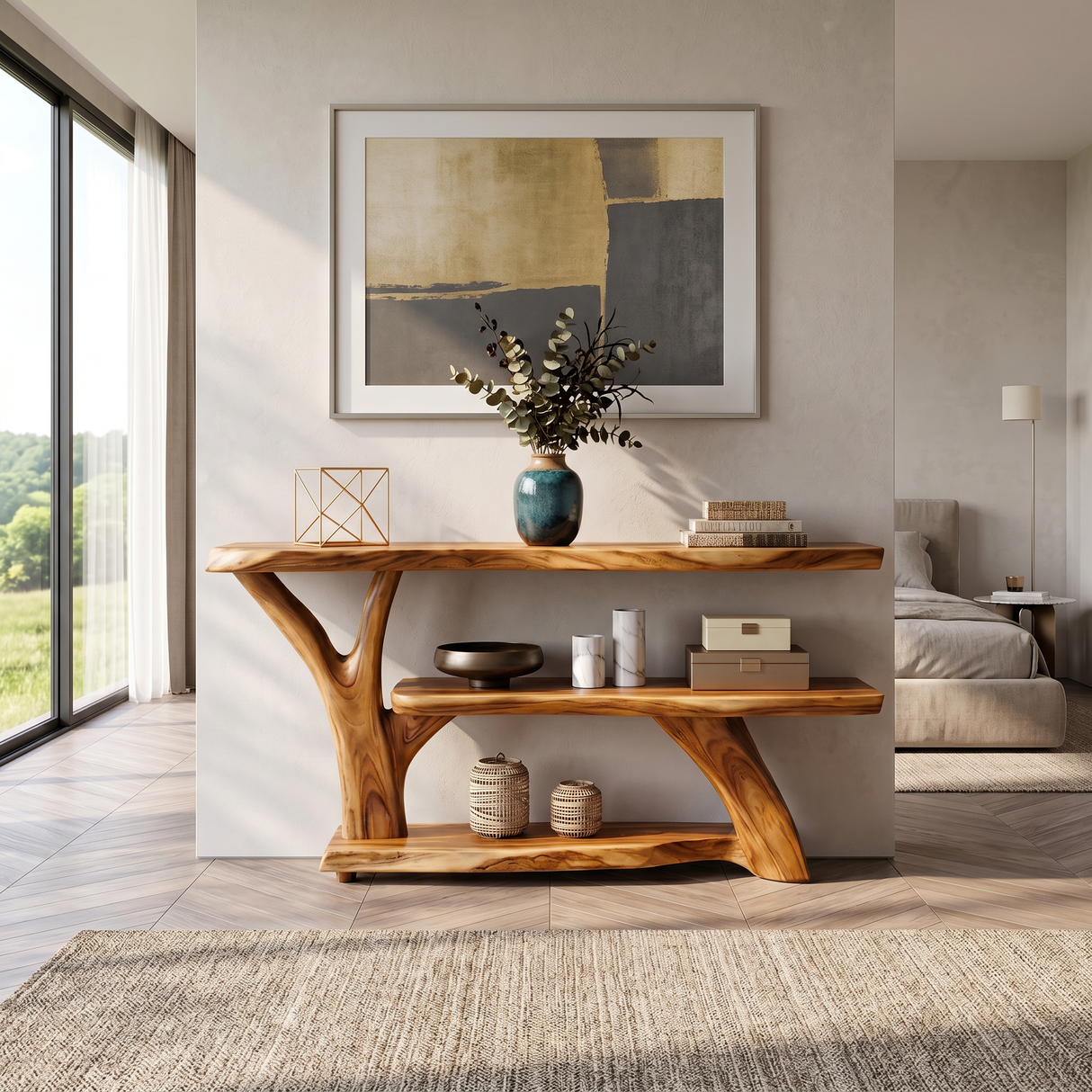 Modern Wooden Live Edge Console Table For Entryway Home Decoration