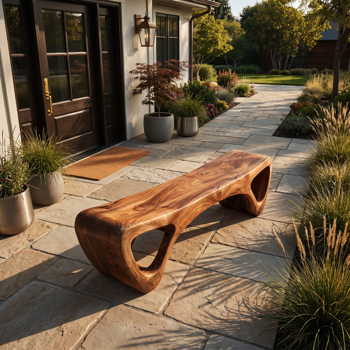 Handcrafted Wooden Garden Bench For Outdoor Lounge Area