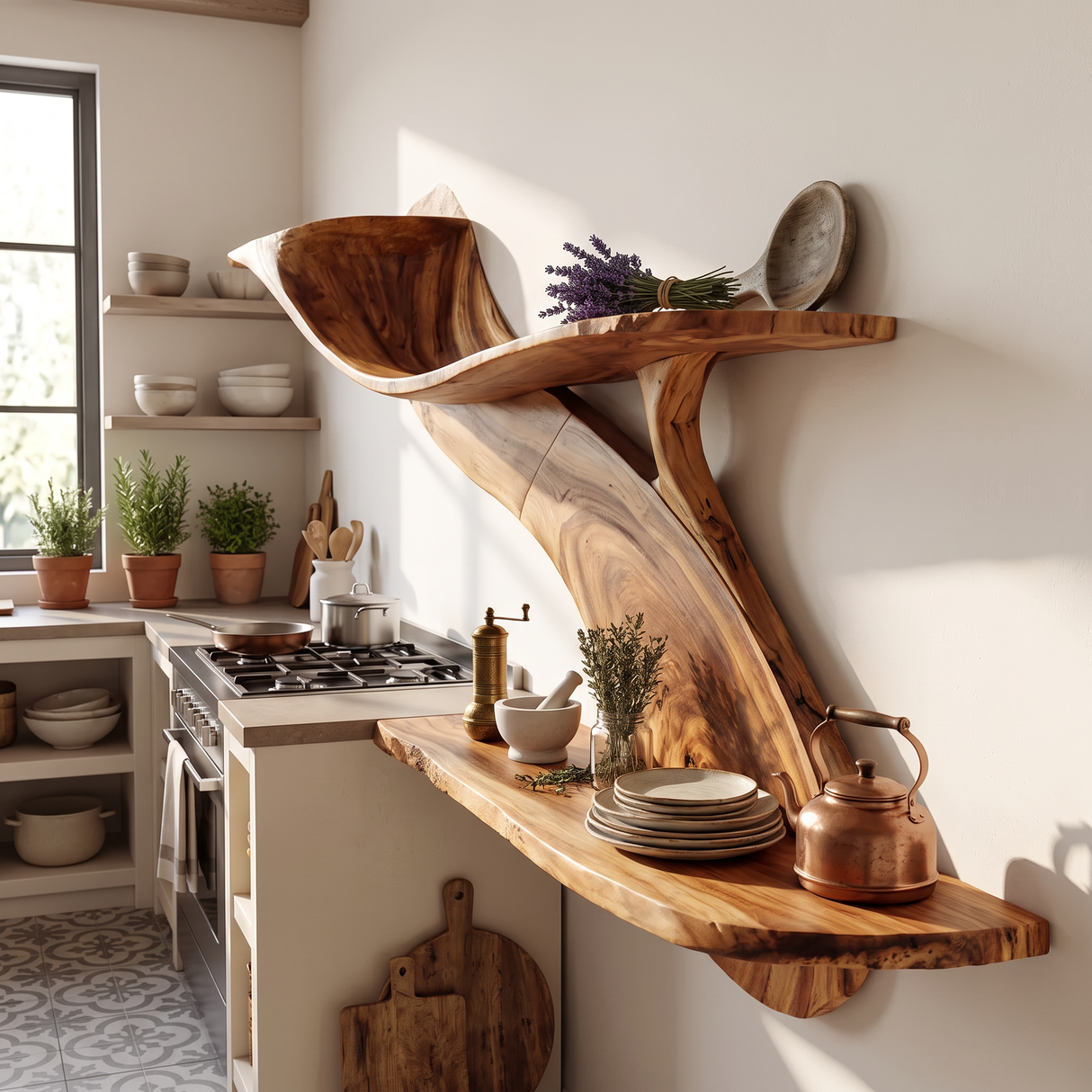 Handcrafted Natural Wood Shelving Unit For Home Library Storage