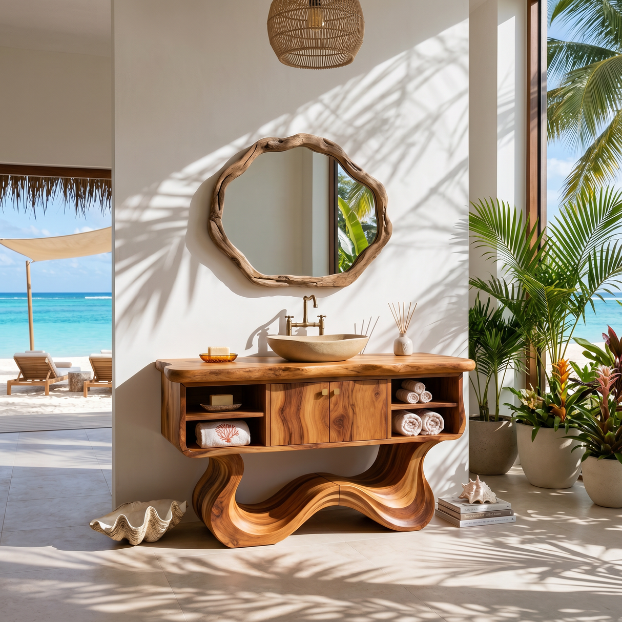 Modern Organic Vanity With Open Shelf For Spa Bathroom