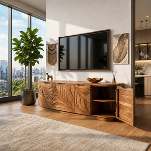Contemporary Wooden Media Console For Urban Interior