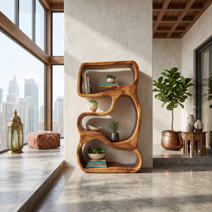 Minimalist Wooden Bookshelf Featuring Curved Side Panels