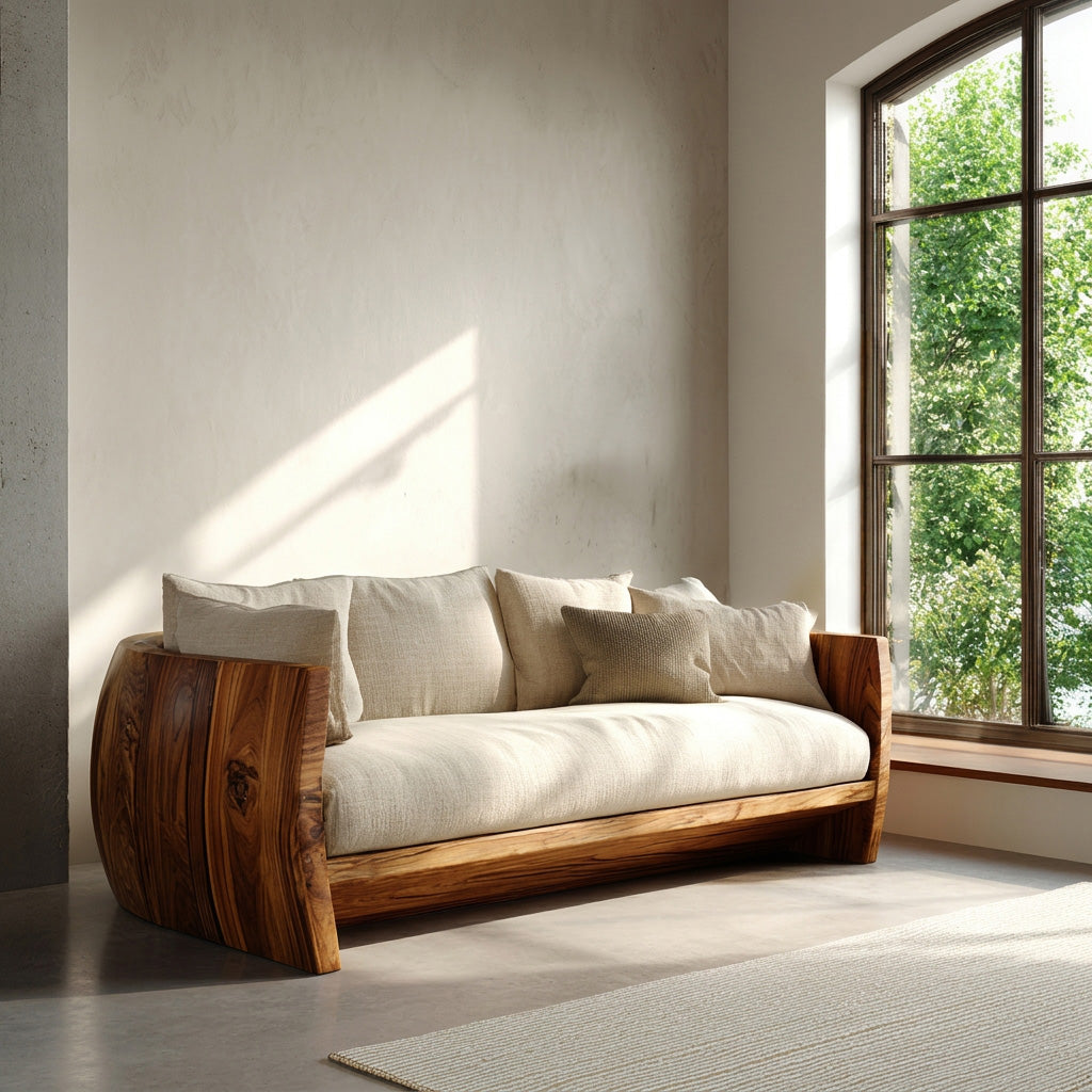 Minimalist Natural Wood Sofa For Living Room