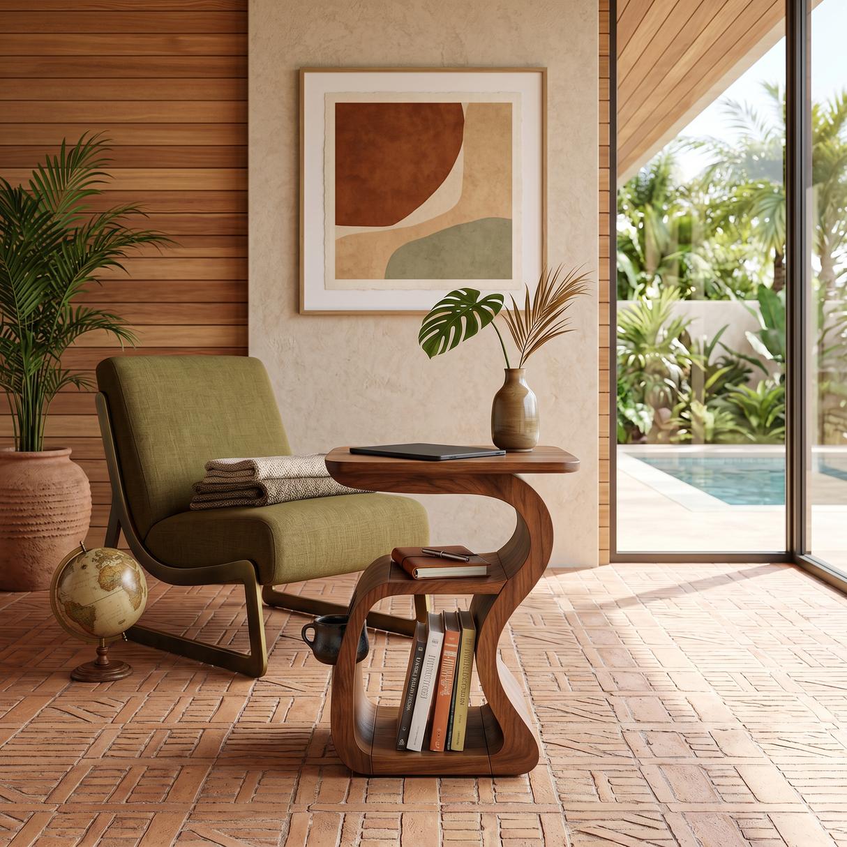 Mid Century Crescent Accent Table For Lounge Corner Area