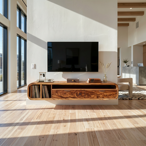Floating Walnut TV Cabinet Vinyl Record Storage