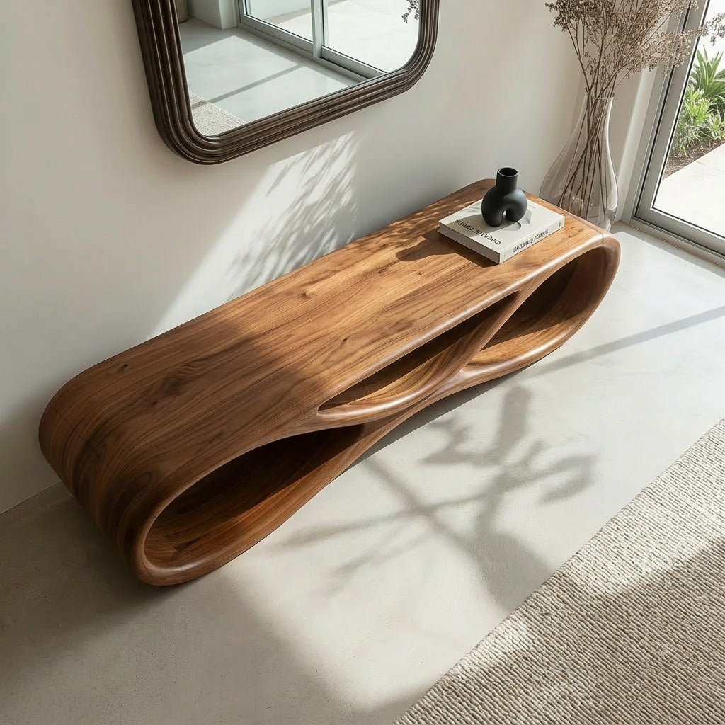 Modern Organic Wood Bench For Elegant Home Entryway