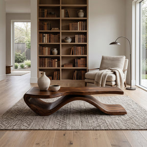 Modern Wave Base Wooden Bench For Entryway