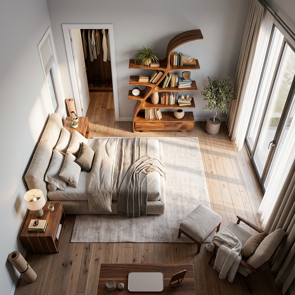 Organic Wooden Bookshelf For Living Area