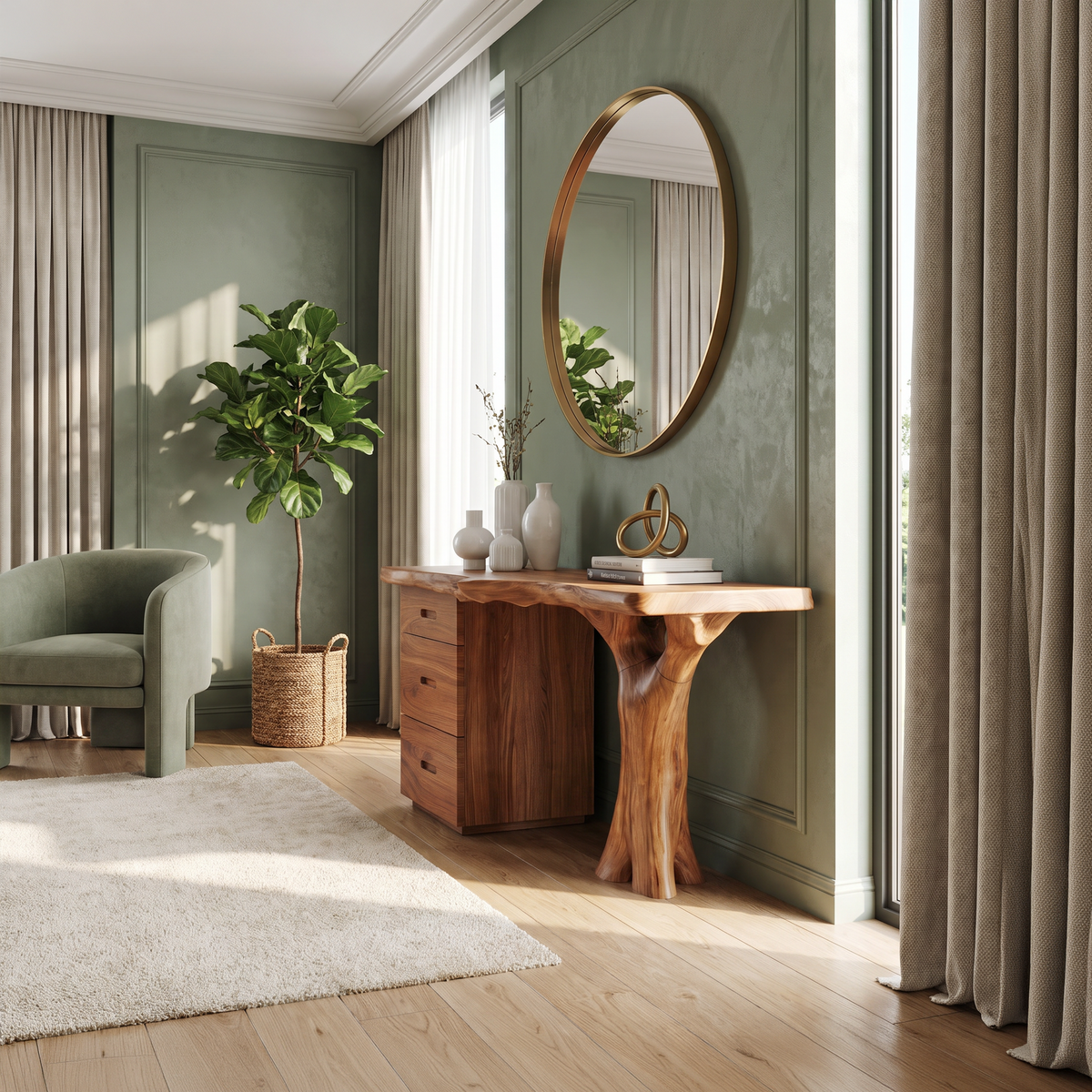 Rustic Solid Wood Dressing Table For Bedroom Cozy Vintage Decor