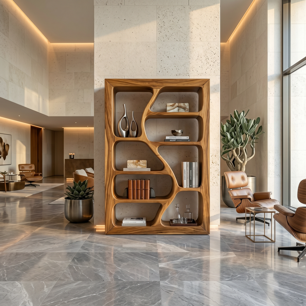 Organic Wooden Storage Shelf For Spa Interiors