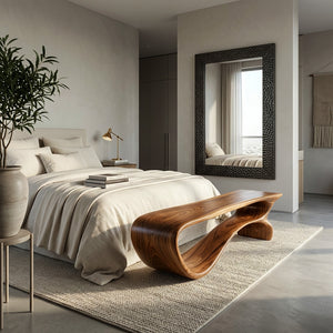Minimalist Curved Natural Wood Bench For Living Room Decor